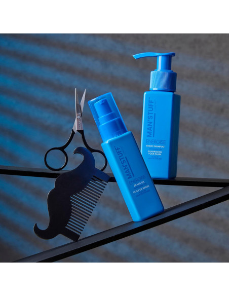 BADGEQUO - Tidy Whiskers Coffret Barbe Impeccable Shampooing Barbe + Huile Barbe + Peigne Moustache + Ciseaux