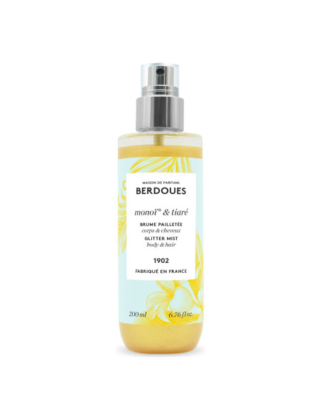 Berdoues Monoi et Tiare brume pailletee parfum solaire corps
